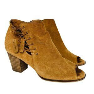 Franco Sarto Ramone Open Toe Lace Up Block Heel Ankle Booties Sz 9.5